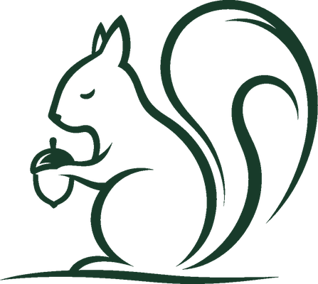 Eekättken Hüter – Symbol mit Nuss, Händen, Schweif, Bodenlinie und ruhigem Blick